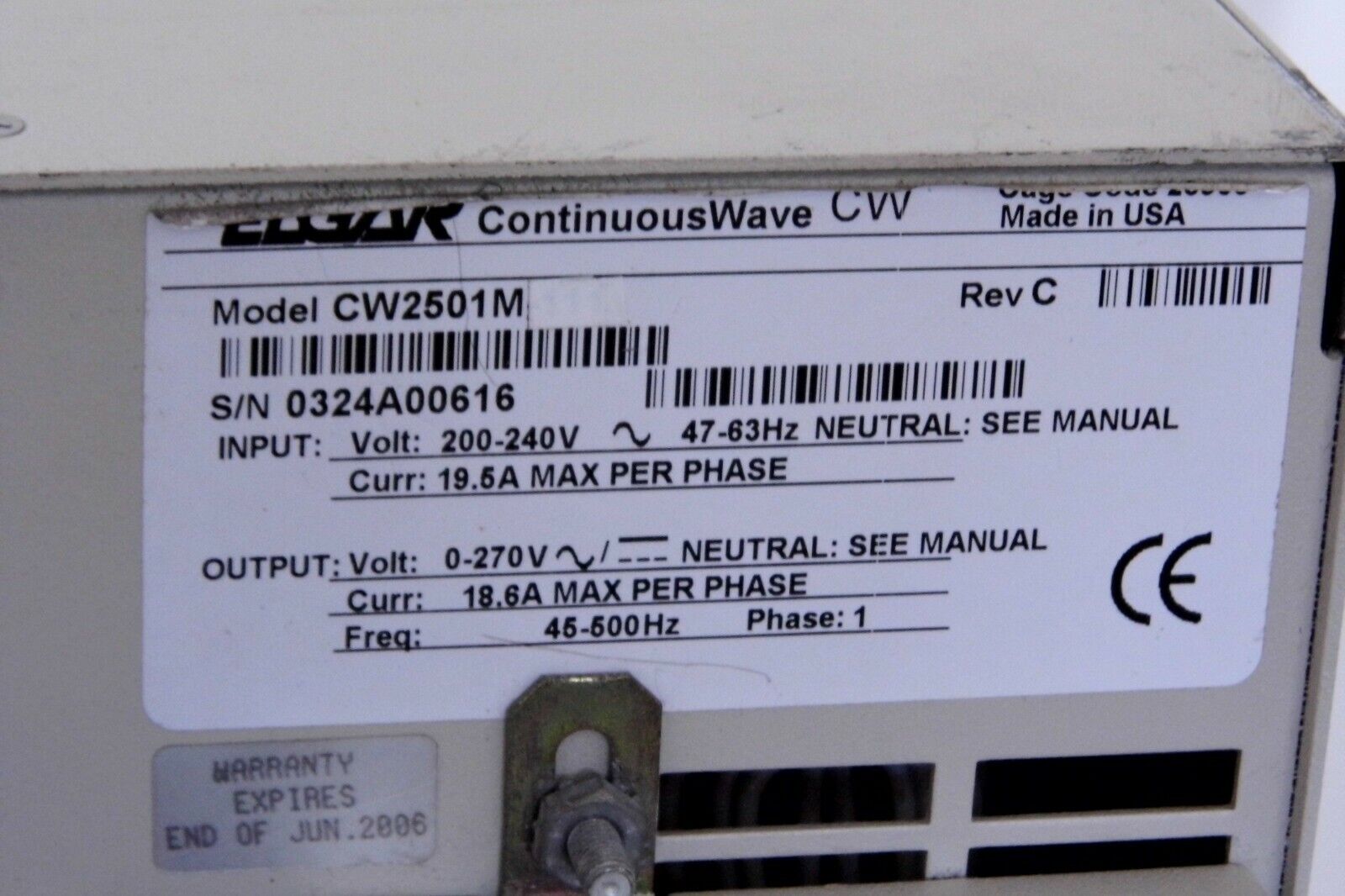Ametek CW2501M 2500VA AC Source 135/270Vac 18.2/9.6A 45-500Hz 11 in stock Ametek CW2501M 2500VA AC Source 135/270Vac 18.2/9.6A 45-500Hz 11 in stock